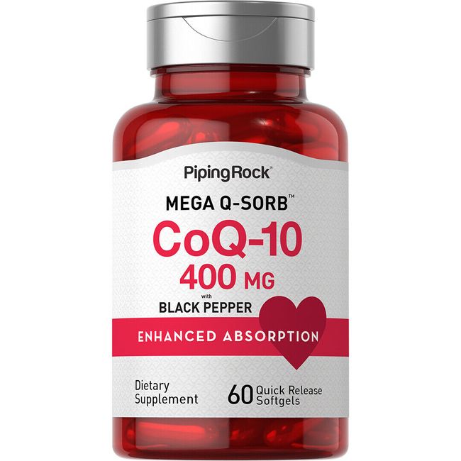 CoQ10 400mg | 60 Softgel Capsules | With Black Pepper | Non-GMO | by Piping Rock