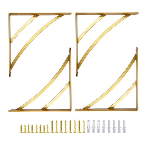 Small Gold Shelf Brackets, 15cm Triangle Shelving Brackets, Versatile Right Angle Wall Mounted Shelf Supporters for Scaffold Board, Modern Brass Wall Decor Brace for DIY Shelving, Gold, 4 Pcs