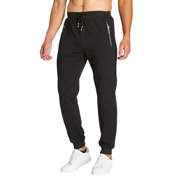 ZOXOZ Jogginghose Herren Baumwolle mit Reißverschluss Taschen Hosen Trainingshose Sporthose Lang Sweatpants Schwarz L