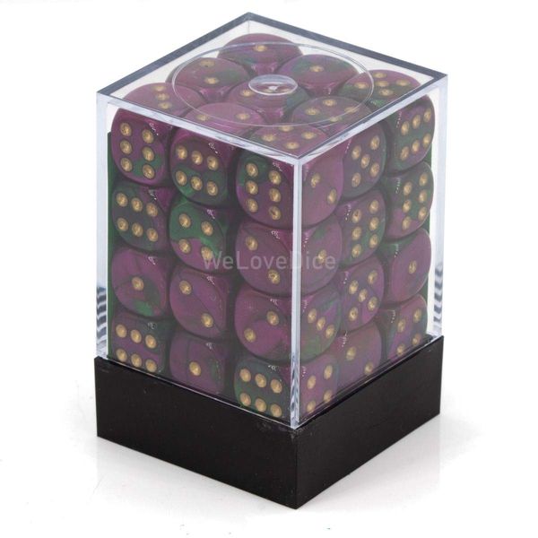 Chessex DND Dice Set -12mm Gemini Green, Purple, and Gold Plastic Polyhedral Dice Set-Dungeons and Dragons Dice Includes 36 Dice – D6 (CHX26834), Small (10mm - 14mm)