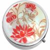 Red Flowers  Medicine Vitamin Compact Pill Box