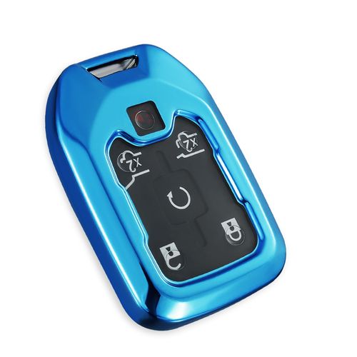 Kimity for GMC Key Fob Cover, Stylish Soft TPU Key Case for GMC Terrain Yukon XL Chevy Suburban Tahoe Keyless Entry Smart Car (Blue, A)
