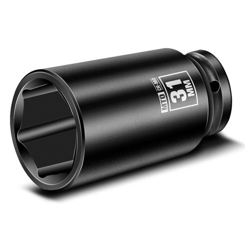 MTO 1/2" Drive 31mm Deep Impact Socket, 6 Pt. Metric Socket, CR-MO Steel & Anti-Corrosion Coating for Heavy-Duty Use