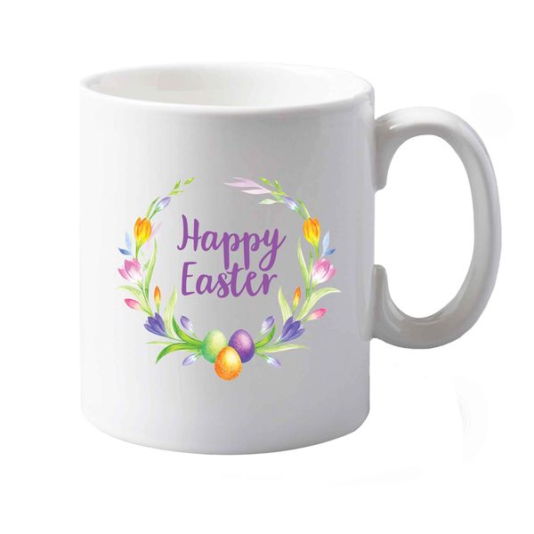 Flox Creative 10 oz Ceramic Mug Happy Easter Floral Wreath Both Sides