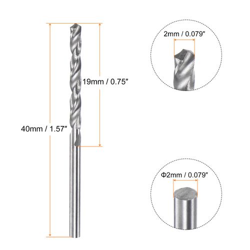 sourcing map 2pcs Solid Carbide Drill Bits 2mm C3/K10 Tungsten Carbide Precision Mini Micro Straight Shank Twist Drill Bit for Stainless Steel Metal Plastic Wood