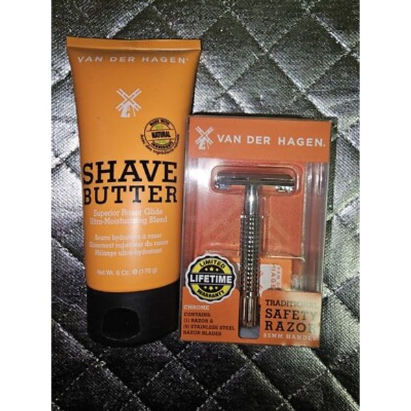 Van der Hagen Traditional Safety Razor + 5 Blades & Shave Butter 6 Oz