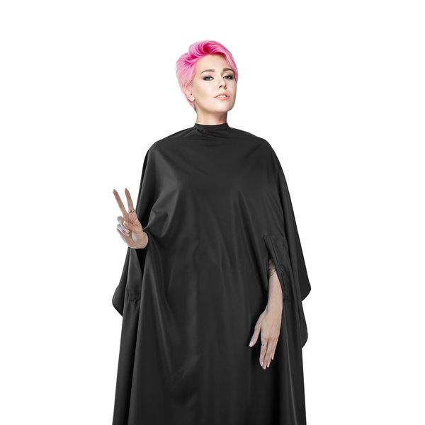 Cricket Hand Talker All Purpose Black Salon Cape, Water Resistant, Bleach Proof Cape, With Hand Openings for Client Mobility, Black