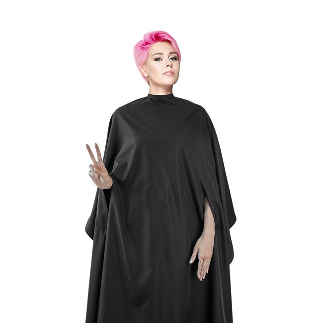 Cricket Hand Talker All Purpose Black Salon Cape, Water Resistant, Bleach Proof Cape, With Hand Openings for Client Mobility, Black