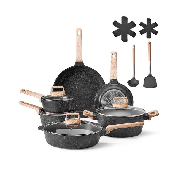 VEVOR 17 Piece Pots and Pans Set Granite Nonstick Kitchen Cookware Induction