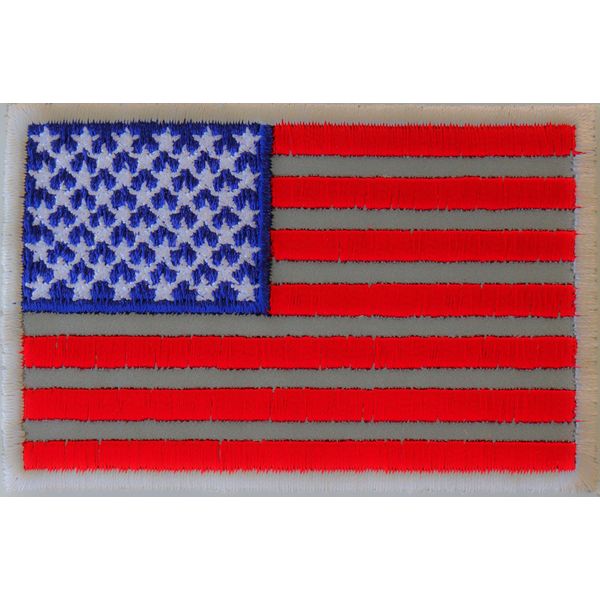 American Flag Reflective Patch - 3x2 inch. Embroidered Iron on Patch