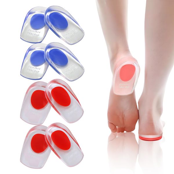 JINGIHE 4 Paar Gel Fersensporn Einlagen, Silikon Fersenpolster Soft Fersenkissen, Fersenschutz Geleinlagen für Damen Herren Plantarfasziitis Achillesschmerzen(UK 4-7/EU 35-39)