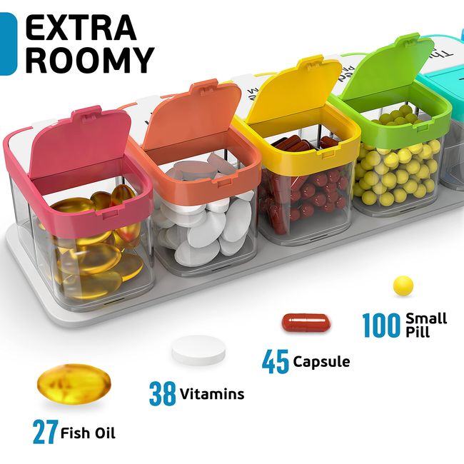 Large Pill Organizer - Damp Proof Pill Dispenser Extra Large Compartments  Big Medicine Organizer Box XL Pill Container Portable Pill Box for Vitamin