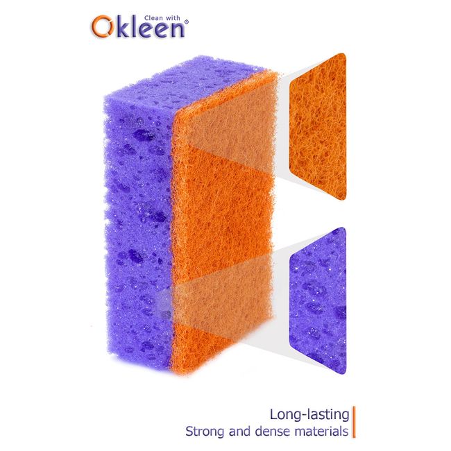 Okleen Pink Multi Use Scrub Sponges. Made in Europe. 9 Pack, 4.3x2.8x1.4  inches. Odorless Heavy Duty & Non Scratch Fiber. Durable and Delicate