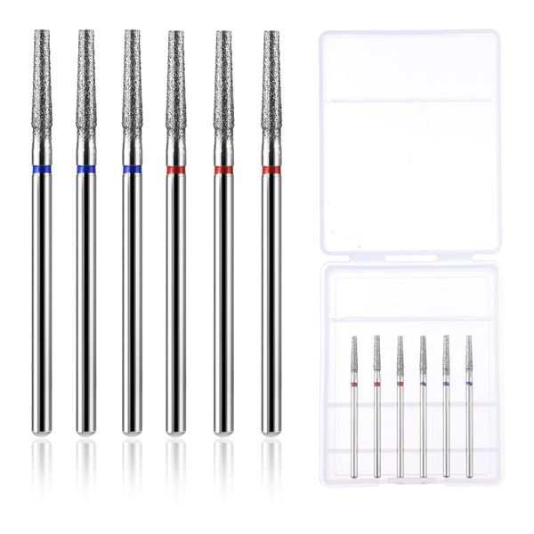 YUXIANLB 6 PCS Nail Drill Bits Set, Tapered Barrel Cuticle Bits for Nail Drill, 3/32“ Shank Electric Bit for Nail Prep Remove Cuticle Dead Skin Manicure Pedicure Tools (Fine & Medium)