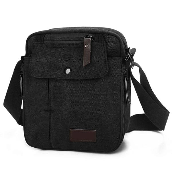 Unisex Crossbody Bags Canvas Phone Tablet PC Shoulder Bag Credit Card Key Messenger Purse - Black