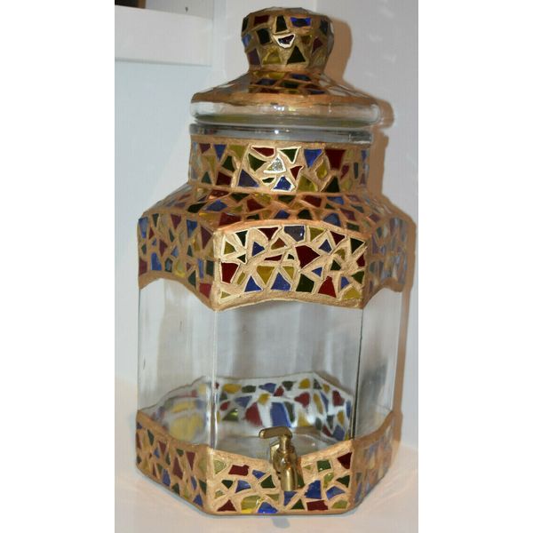 Beverage Dispenser Glass Jar Stained Glass Christmas Holiday Entertaining