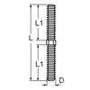 M12 Stud Bolt Right and Left Hand Dual Thread - A4 (marine grade) Stainless - 2 pack