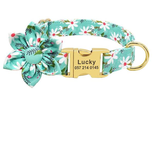 Customizable Floral Print Pet Collar With Engraved Id Tag - Personalized Dog And Cat Accessories - J / S