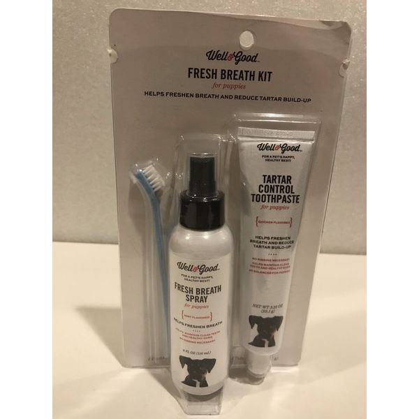 Well & Good Fresh Breath Puppy Kit Toothbrush Fresh Breath Spray Toothpaste