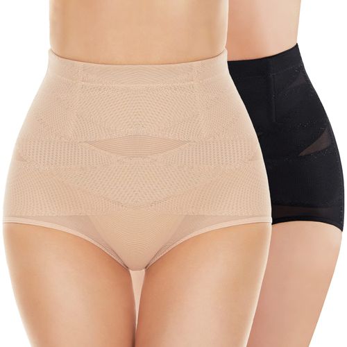 SIMIYA Women Tummy Control Knickers High Waisted Shapewear Slimming Underwear Comfort Body Shaper (XL) Beige Black