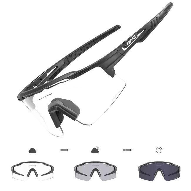 KAPVOE Selbsttönend Fahrradbrille Photochromatische UV400 Schutz Klar Sportsonnenbrille für Herren Damen Sport Radfahren MTB Radbrille Sportbrille Fahren Baseball Laufen Angeln Golf 07 klar Schwarz 01