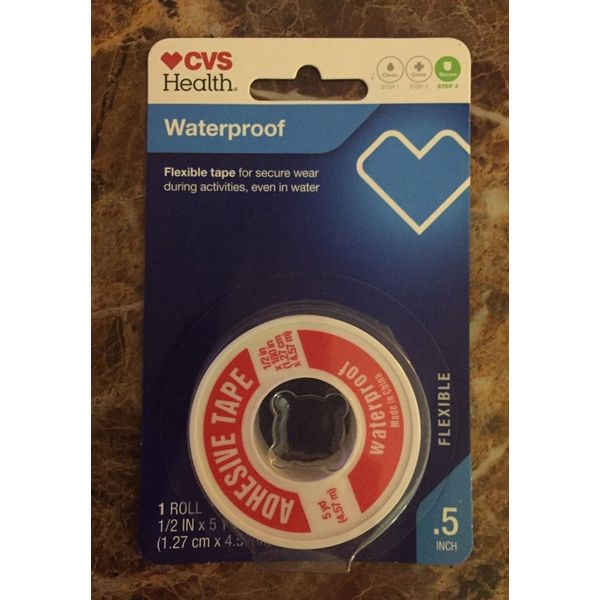 CVS Health Waterproof Adhesive Tape 1/2 in X 5yd Flexible Tape For Secure Wear