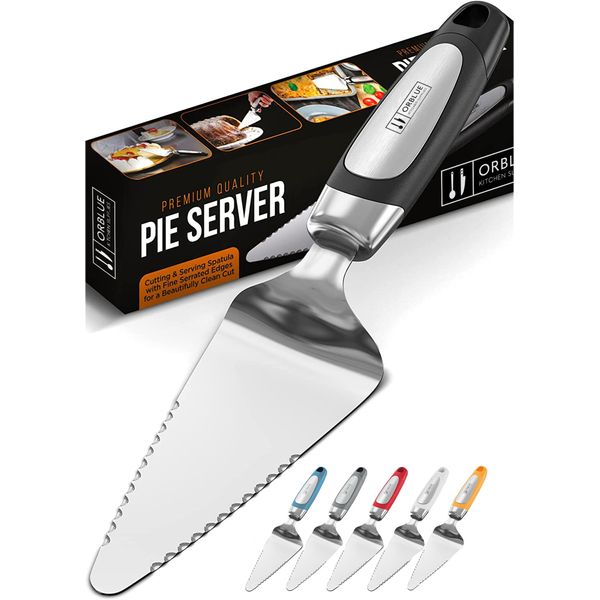 Orblue Cake Slice and Pie Server, Stainless Steel Knife Cake Slicer and Server Cake Cutter with Serrated Edges for Cake Pizza (Black)