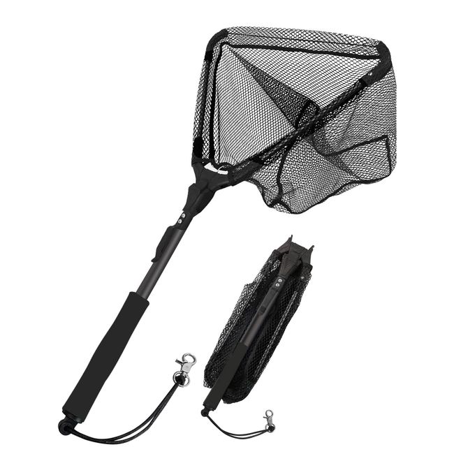 Wlikn Ball Net Landing Net, Folding (One-Touch Net, Rubber Coating), Extendable, Adjustable, Telescopic, Fishing Net, Compact, Triangular Net, Fiberglass Handle, Rust Proof Material, Fishing Tool,