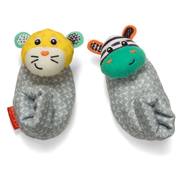 Infantino Foot Rattles, Zebra & Cheetah, Soft Baby Sock Rattles - Encourages Hand-Eye Coordination, Discovery Toy - Machine Washable