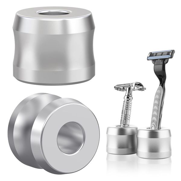 Linkidea 2 Pack Safety Razor Stand, Opening Dia 0.7" (18.5mm) Aluminum Alloy Men's Shaving Stand for Bathroom Countertops, Silver