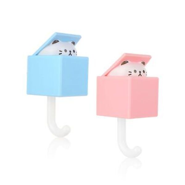 Cute Cat Wall Hooks 2 Pack Adhesive Cat Key Hook Wall Mounted Coat Hook Cute ...