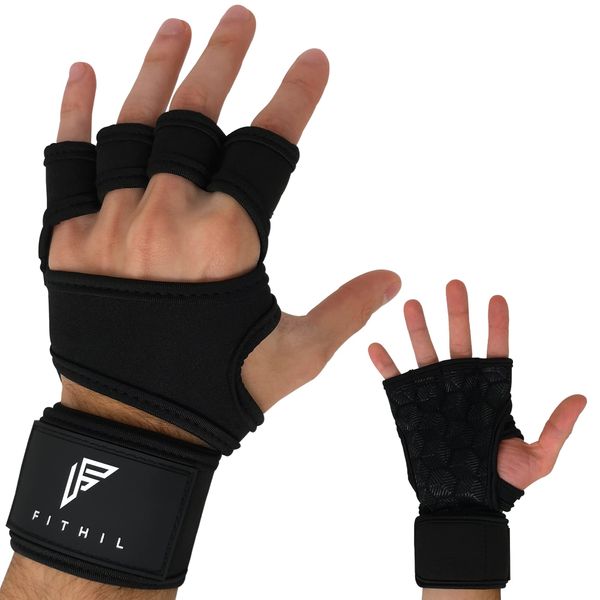 Fithil Fingerless Gym Gloves with Wrist Support for Women and Men - Hand Grips for Crossfit, Gymnastics, Calisthenics, Weight Lifting - Equipment for Bench Press, Pull up Bar, Kettlebell (M)