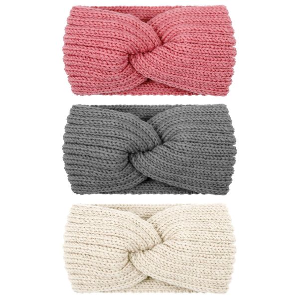 Frogetu 3 Stück Stirnband Damen Winter Strick,Haarband Ohrenwärmer Elastische,Haarband,Stirnband Kinder Mädchen,Herbst und Winter Einfach Vielseitig Stirnbänder,Verdicken Headwrap