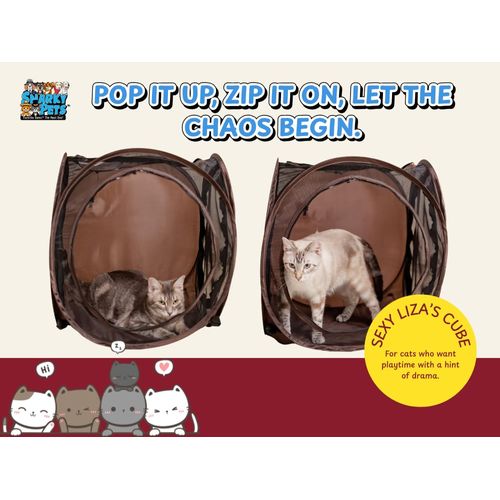 Sexy Liza’s Pop Up Tent Cat Cube - 24x22x20” Play Tent w/ 14” Hole - Connects with Snarky Pets Timmy & Mister’s Tunnel - Outdoor Cat Tent, Play Pen, Zip Connect, Outdoor cat House or Small Dog Bed