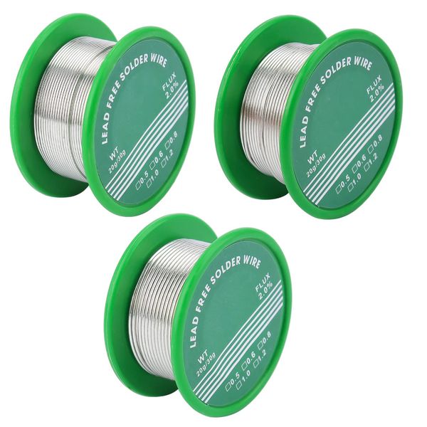 TOTSUN 3Pcs Lead Free Solder Wire with Rosin Core, 0.6mm/0.8mm/1mm Solder Wire with Flux Electrical Sn99.3 Cu0.7 Soldering Components Repair, 30g