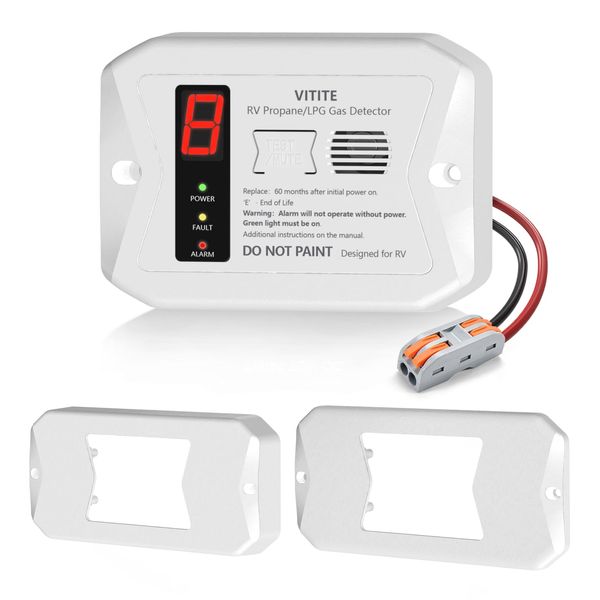 VITITE RV Propane Gas Detector, Digital RV Propane/LPG Gas Alarm, DC 12V - Designed for Motorhome Travel. 85dB Alarm; (Surface ＆ Flush Mount- White R501)