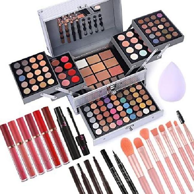 Moist Moist Mall 132 Colors All-in-One Makeup Gift Set Kit - 94 Eyeshadows, 12 Lip Glosses, Concealer, 5 Eyebrow Powders, 3 Faces, Blush, Contour Shade, Lip Liner, 2 Eyeliners