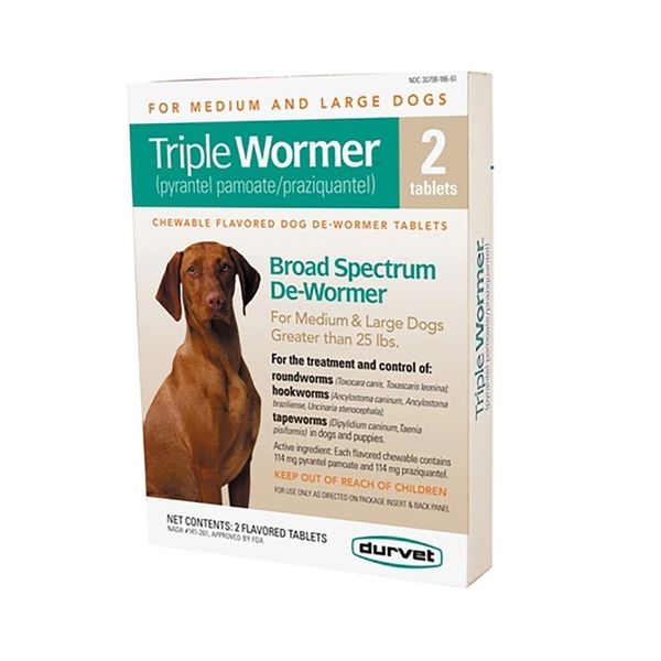 Triple Wormer Broad Spectrum De Wormer Medium Large Dogs 25 Pounds Plus 2 Tabs
