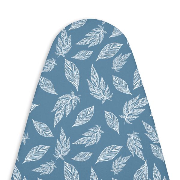 Encasa Ironing Board Covers (125x39 cm) Drawstring Tightening with Thick 3 mm Felt Padding, Easy Fit, Scorch Resistant, Printed - Big Leaves Blue