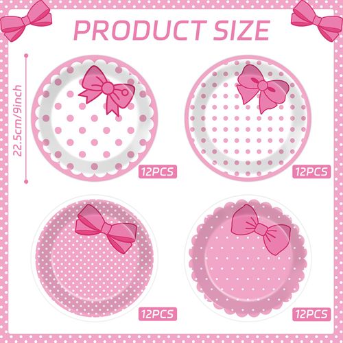 Justforjoyful 48Pcs Pink Cat Party Supplies 9inch Cat Party Paper Plates Tableware Set Disposable Cute Cat Cake Dessert Plates Cute Kitty Dinnerware Set for Birthday Baby Shower Party Decoration Favor