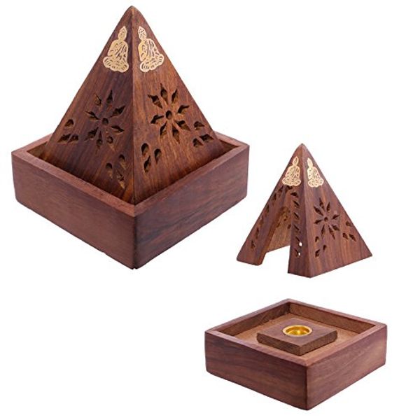 HoitoDeals 1Pcs Sheehsam Wood Incense Cone Pyramid Box For Storage Accessories