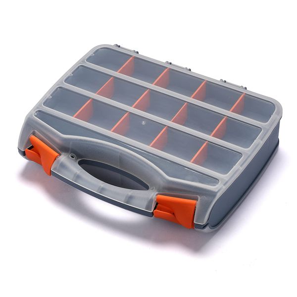 MIXPOWER 30-Compartments Double Sided Organizer, 12-Inch Toolbox with Impact Resistant Polymer and Customizable Removable Plastic Dividers, storage and carry, Black/Orange