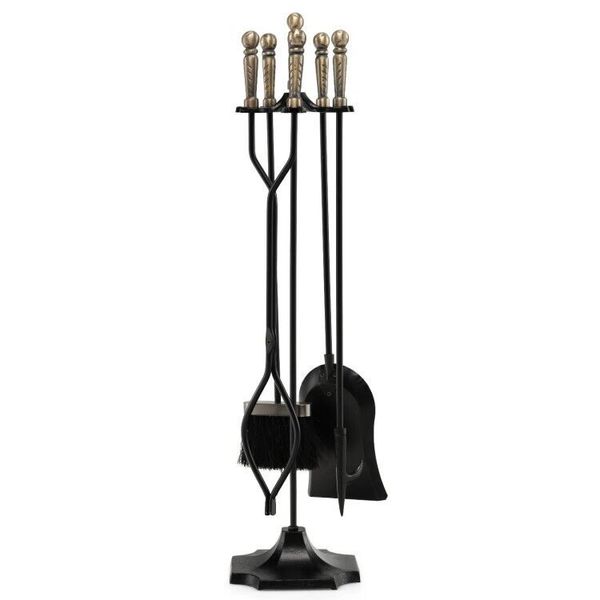 31" Indoor Fireplace Tools Set 3Pcs Heavy Duty Iron Stand With Ergonomic Handle