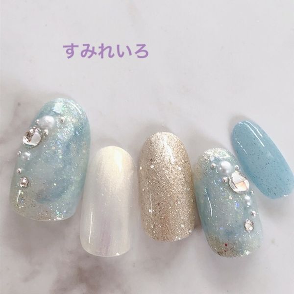 Custom nail tip ♪ Blue marble stone ♪<br> Art tip ♪ Coming-of-age ceremony, bridal, wedding ceremony ☆ ♪ Suitable for short nails, mini nails, chibi nails ♪ Also suitable for oval and round nails ☆