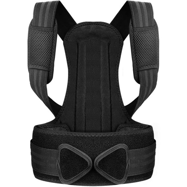 True Face Posture Corrector for Men, Women and Kids, Spine and Back Support, Relief Pain in Neck, Back and Shoulders, Adjustable and Breathable Back Brace Improves Posture Black L