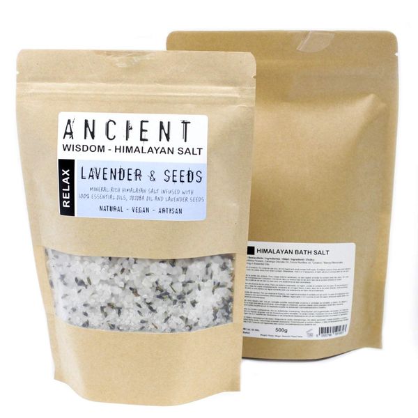 Himalayan Bath Salt Blends - 500g (Relax: Lavender Essential Oils + Jojoba Oil)