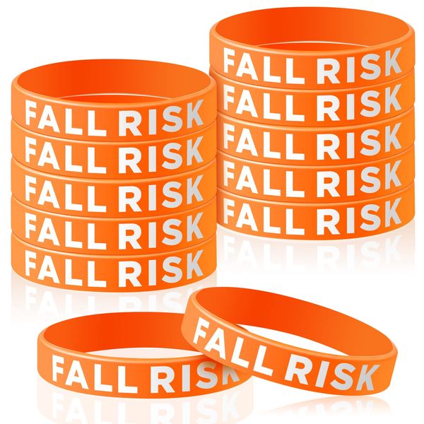 12 Pcs Fall Risk Bracelet Emergency Alert Wristband for Elderly Patient Wristbands Fall Risk Silicone Wristbands Rubber Bracelets for Men Women Kids Old People Gifts, Orange