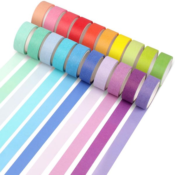 20 Rollen Washi Tape Set Regenbogen Masking Tape, Dekorative Washi Tape Kinder Klebeband Bunt für Scrapbooking, Handwerk Und Bullet Journals (5m x 15mm/Rollen)