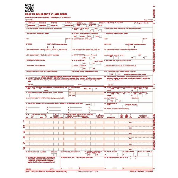 CMS / HCFA 1500 Billing Forms. 50 Sheets