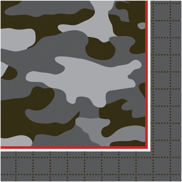 Creative Converting 18 Count Operation Camo Beverage Napkins, Gray/Black